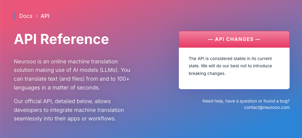 Preview of the API reference page